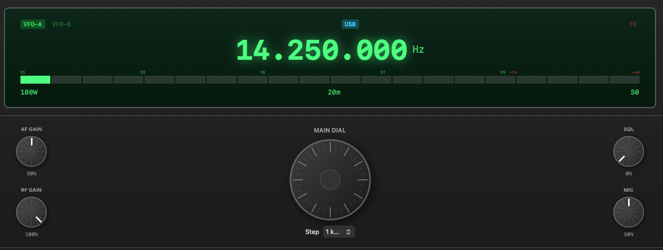 MacYaesu Hauptansicht mit Frequenzanzeige und VFO-Steuerung